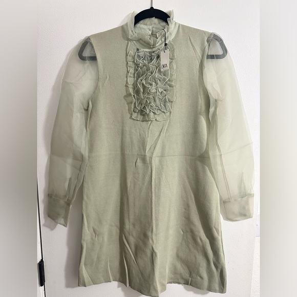 Zara Light Green Ruffle Mini Dress - Picture 1 of 9